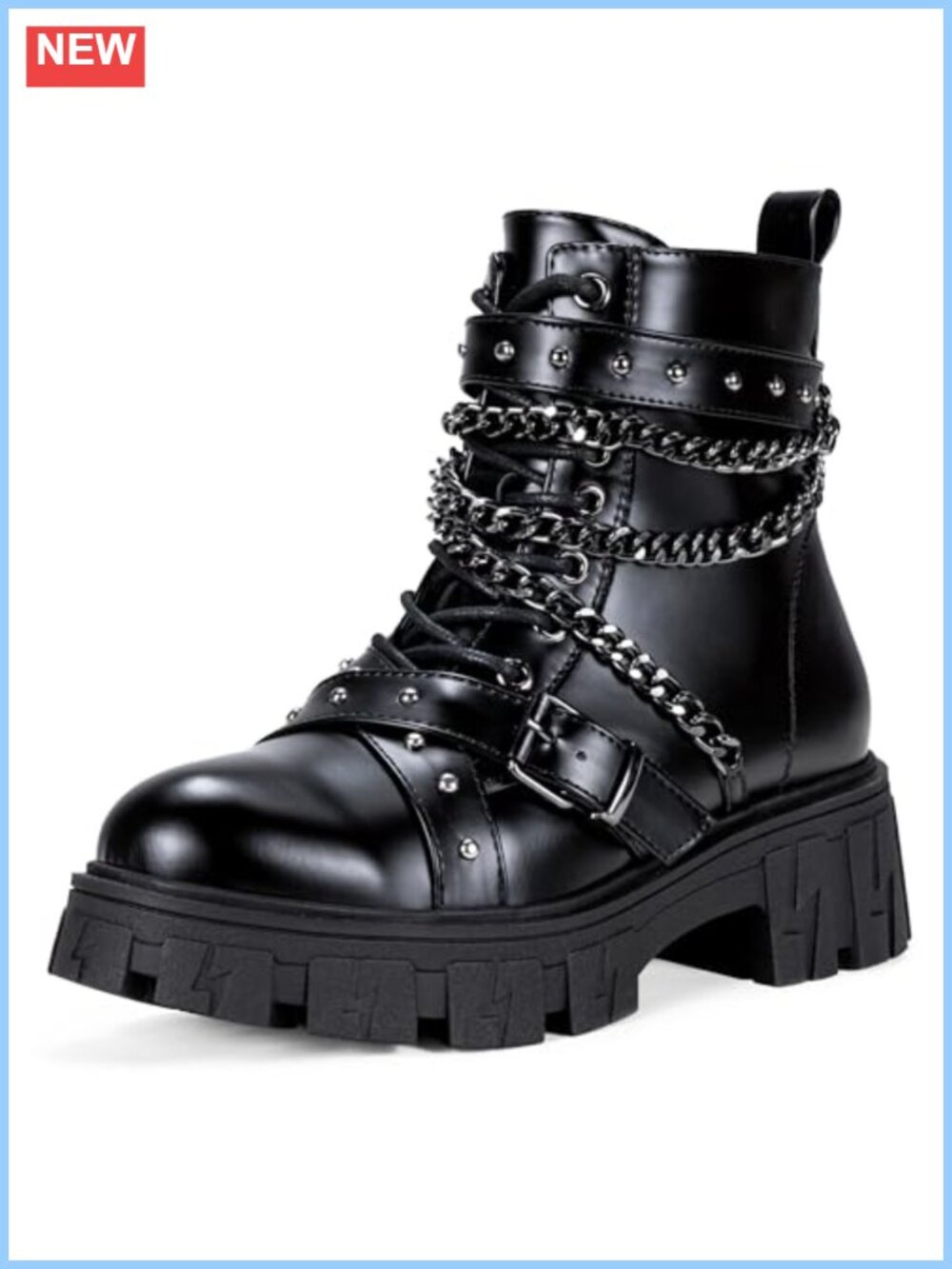 Faux Leather Combat Boots Chunky Lug Sole Lace-Up Ankle Boots